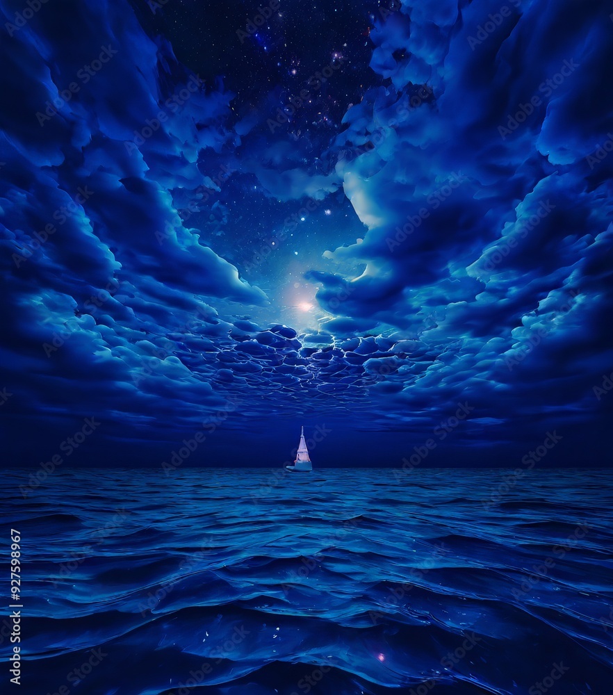 Poster sail floating in the ocean under starry sky
