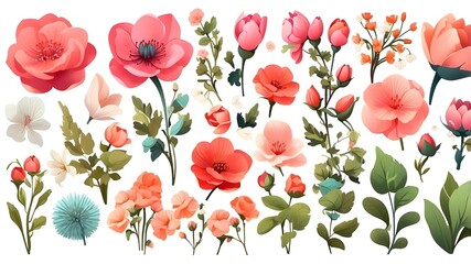 Springtime Plants and Flower Illustration Elements.