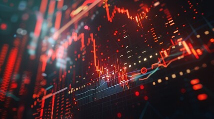 Obraz premium Abstract red and orange lights on a dark background with a grid pattern.