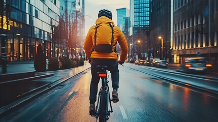 Cyclist Navigating Dynamic Urban Landscape,Active Lifestyle in Modern Cityscape