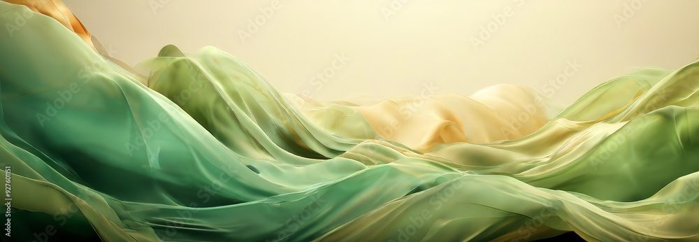 Poster abstract background with flowing green and yellow fabric