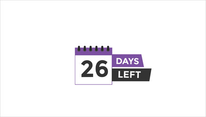 26 days left Countdown number banner templates. time icon. Vector Illustration