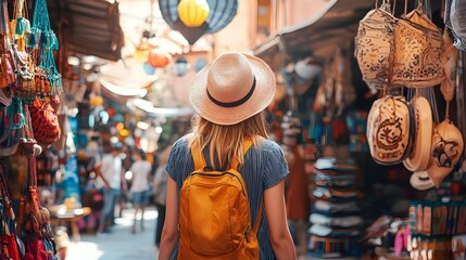 Obraz premium Immersive Solo Travel Adventure Through a Vibrant Cultural Marketplace