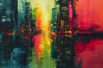 Naklejka premium Abstract Cityscape Painting.