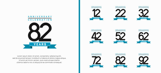 anniversary logo set. vector design with black color and blue ribbon can be use for celebration