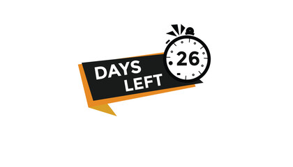 26 days left Countdown number banner templates. time icon. Vector Illustration