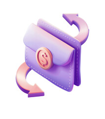 3D Wallet Icon with Circular Arrows Indicating Money Flow and Exchange