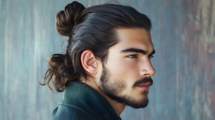Stylish Man with Trendy Updo Hairstyle Exuding Confidence and Elegance