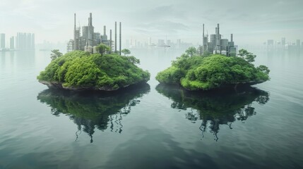 Obraz premium Two Islands with Factories
