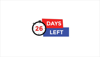 26 days left Countdown number banner templates. time icon. Vector Illustration