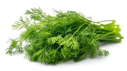88. "An isolated close-up of a bunch of fresh dill leaves on a white background, emphasizing their vitamins and minerals