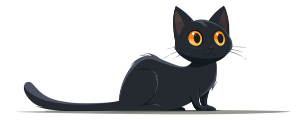 Black cat with arched back and wide eyes. Vector flat isolated.