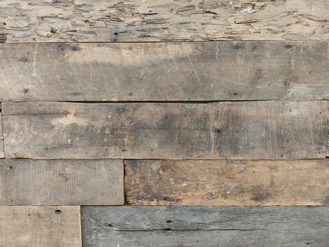 Many Different Weathered Wooden Planks, Vintage Reclaimed Wood Texture, Background Photo.