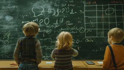 AI generator image of cartoon and image concept of children studying and practicing mathematical calculations.