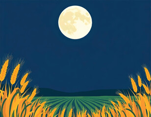 a poster for sharad purnima of a paddy field and the full moon is in the sky