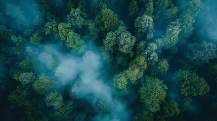 Fototapeta premium top view of a foggy forest