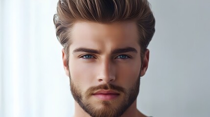 Fototapeta premium Well Groomed Man with Classic Pompadour Hairstyle in Stylish Portrait