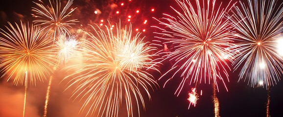 Fototapeta premium Fireworks exploding in the night sky.