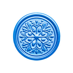 Intricate Blue Wax Seal Stamp with Floral Design and Patterns