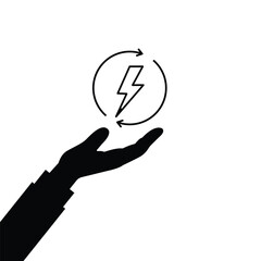 black hand like simple control electricity saving icon. flat style trend modern sustainability logotype graphic art design element isolated on white. concept of