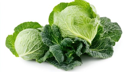 Obraz premium A fresh bunch of green cabbage, with a few outer leaves missing, highlighting the crisp and healthy vegetable.