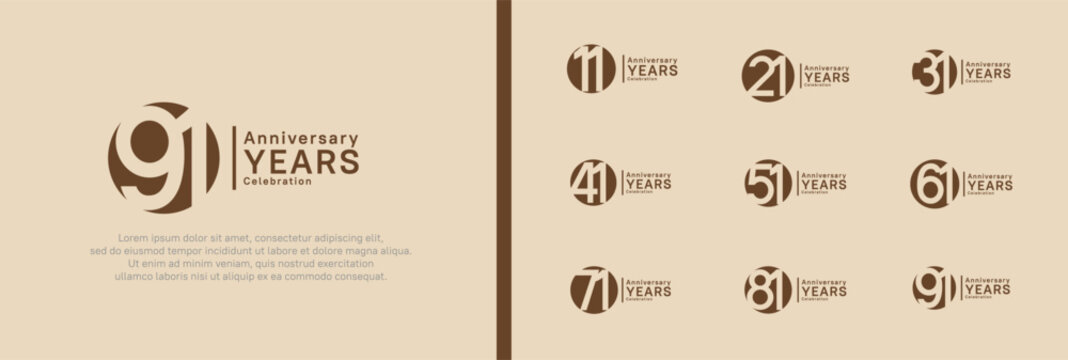 anniversary logotype set. vector design brown color can be use for celebration moment