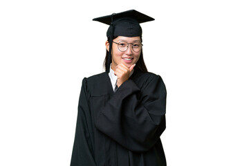 Young university graduate Asian woman over isolated background with glasses and smiling