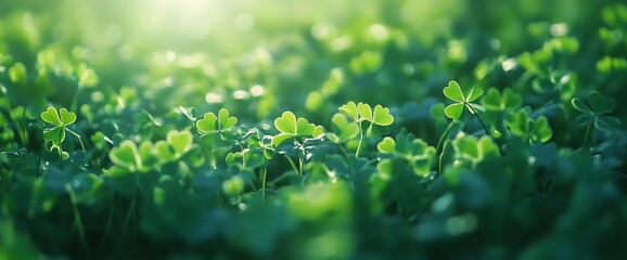Green Clover Leaves with a Soft Bokeh Background.