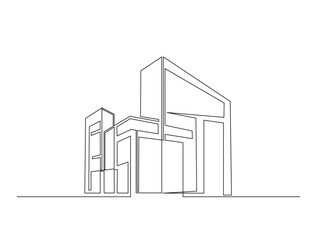 Continuous one line drawing of architecture building. Modern house architecture single line vector illustration. Editable line vector.