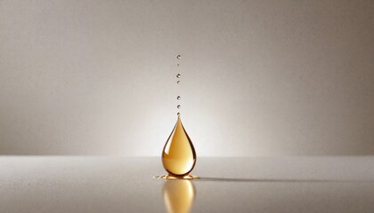 A single droplet of honey suspended in the air,againist white background.