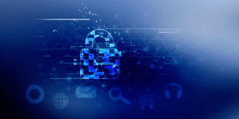 2d illustration Safety concept: Closed Padlock on digital background
