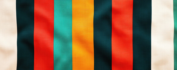 Fototapeta premium Colorful Striped Fabric, vibrant vertical stripes of teal, red, orange, and cream create a lively textile pattern, perfect for upholstery or fashion design.