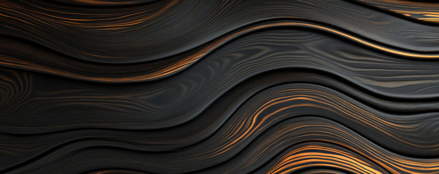 Textured Waves of Charcoal and Amber, an intricate pattern of dark wood grain and warm highlights, creates a dynamic visual flow evoking depth and elegance.