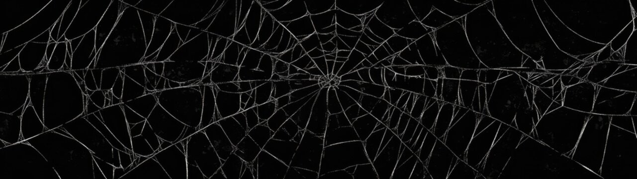 Super Ultrawide Solid Black Backgorund With Isolated Spider Web Spooky Halloween Themed Backdrop Image