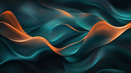 Obraz premium Abstract Teal and Orange Wavy Lines Background - Digital Art, Modern Design, Futuristic Texture