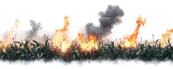 A pencil sketch depicting methane gas emissions rising from a field of decaying crops, set against a white background
