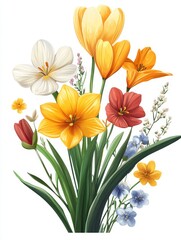 Obraz premium Vibrant Spring Bouquet of Crocuses and Wildflowers