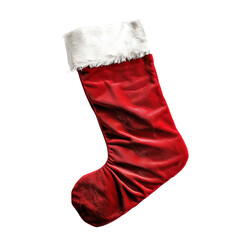 Classic Red Christmas Stocking with White Fur Cuff Isolated.