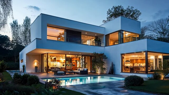 Luxury contemporary architecture house with pool and garden