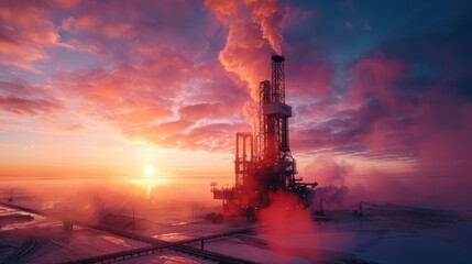 Fototapeta premium Oil Rig at Sunset
