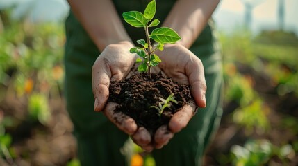Protecting Life: Hands Holding a Seedling and Soil