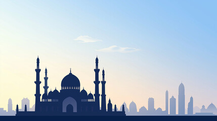 Silhouette of a mosque blue vector illustration.