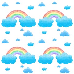 Rainbow and cloud seamless pattern on white background