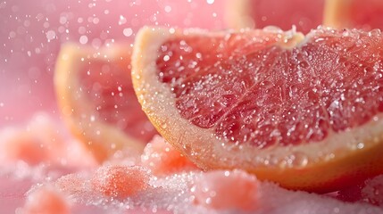 Vibrant Close up of Sliced Pink Grapefruit with Sprinkled Sugar Fresh Fruit Concept