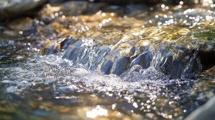 Obraz premium Crystal-clear water flowing smoothly, creating a cool and refreshing visual.