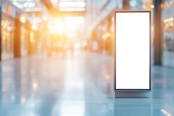 A blank interactive kiosk in a tech store, with potential for showcasing new products or services