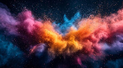 Fototapeta premium A close-up capturing the moment of a colorful powder explosion, with vibrant hues scattering through the air in a dynamic burst of energy