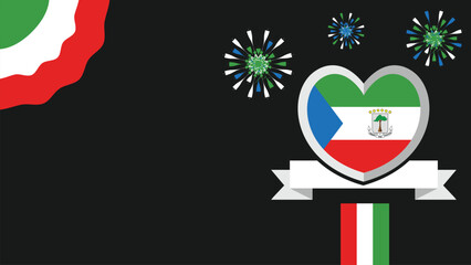 Equatorial Guinea vector banner design illustration with flag colors, geometric shapes and typography. fireworks and ribbon elements.