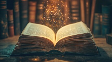 Fototapeta premium An open book with light pouring out, symbolizing the magic of storytelling and endless possibilities.