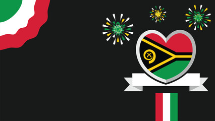Vanuatu vector banner design illustration with flag colors, geometric shapes and typography. fireworks and ribbon elements.